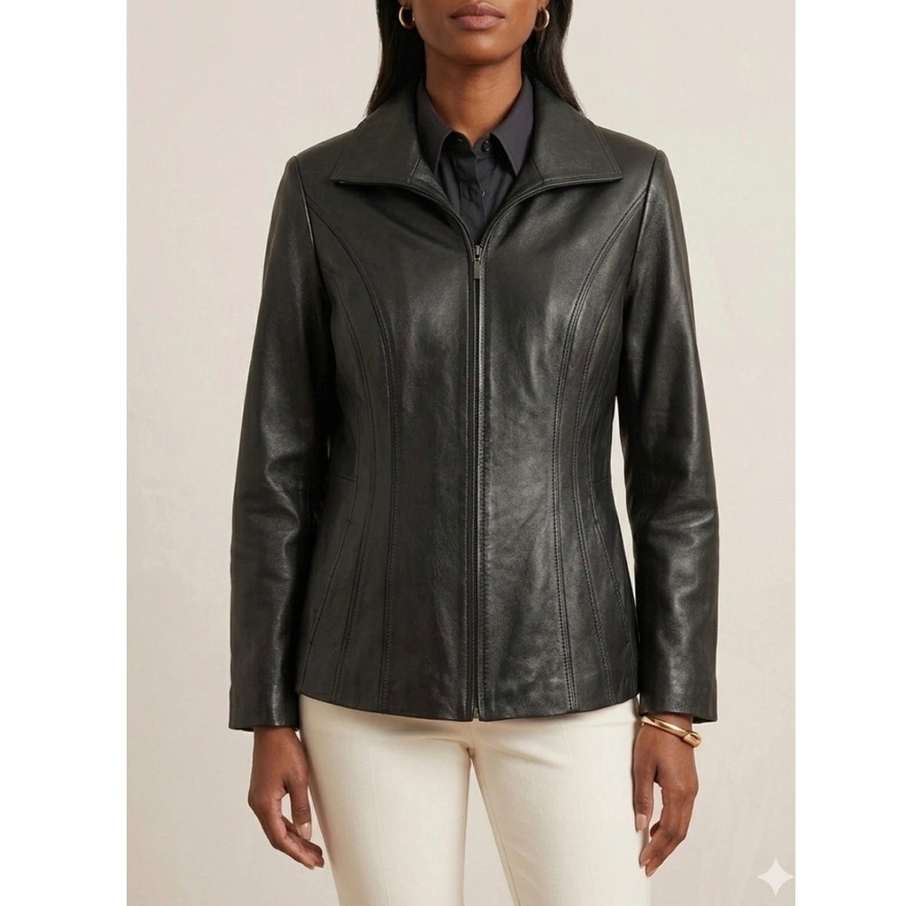 Pelle Studio Womens Black Genuine Leather Zip Up Jacket Size XL